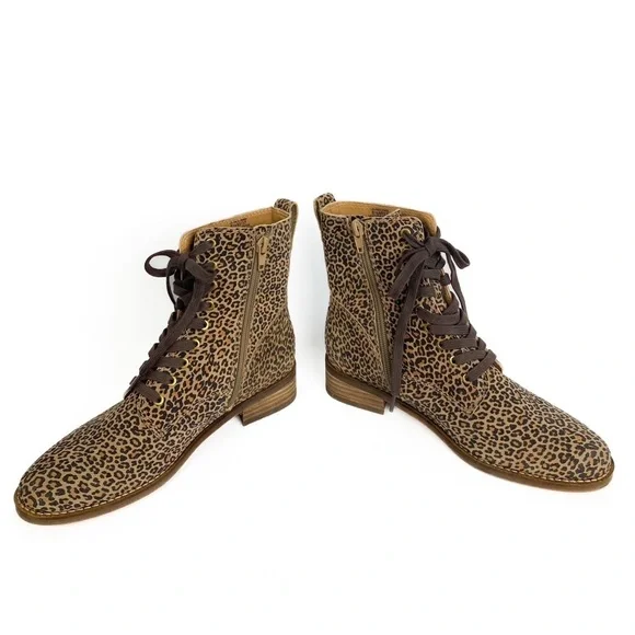 Lucky Brand Hestwan‎ Leopard Cheetah Lace Up Combat Boot, Tan - Size 6.5 - Picture 5 of 10